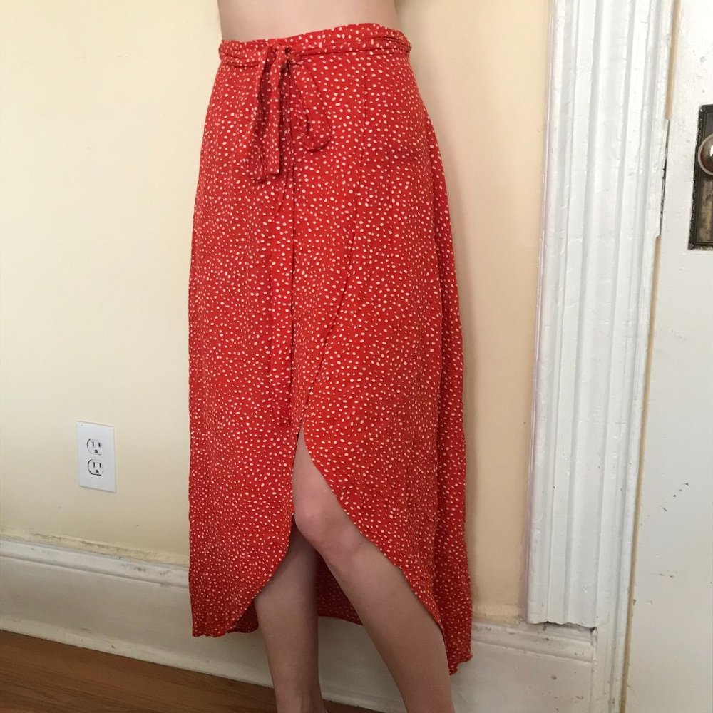 & Other Stories Red Polka Dot MIDI Wrap Skirt 2 XS